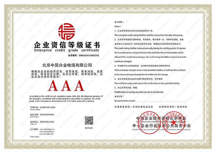 企業資信等級證書